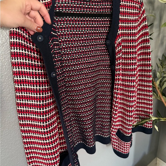 Talbots Red, White, And Navy Knit Cardigan Sweater - Picture 5 of 10
